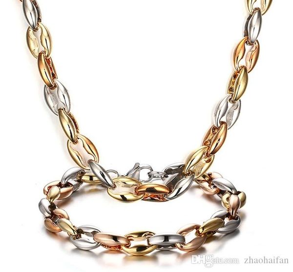 

zhf jewelry 12.5.8g 10mm mens necklace bracelet set 18k gold plated fashion jewelry002, Silver