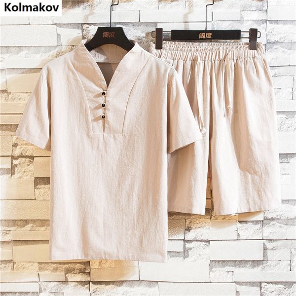 

shirt + trousers) 2020 summer men short sleeves shirt men cotton and linen shirts men's of casual fashion shirts, White;black