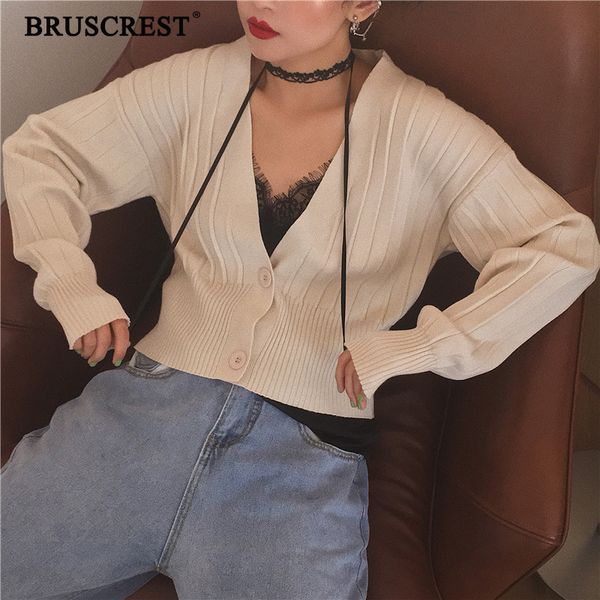 

winter cardigan women deep v neck sweater cropped cardigan korean women kawaii ribbed black knitted crop sweater autumn 2020, White