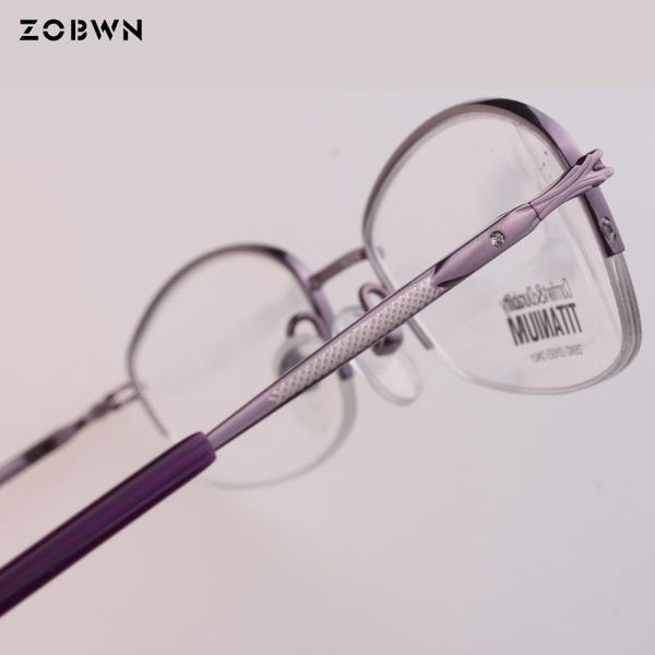 

zobwn titanium eyeglasses women light optical glasses half rim brown purple montures de lunette oculos de grau femininos, Black