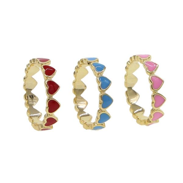 

red blue pink enamel heart gold color ring radiant hearts orchid enamel cerise finger rings for women engagement jewelry, Golden;silver