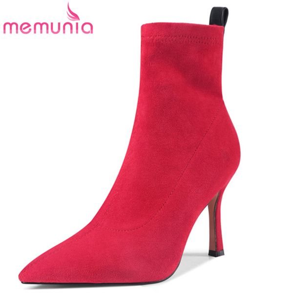 

memunia 2020 party wedding shoes women slim thin high heel stretch boots pointed toe autumn winter ankle boots women, Black