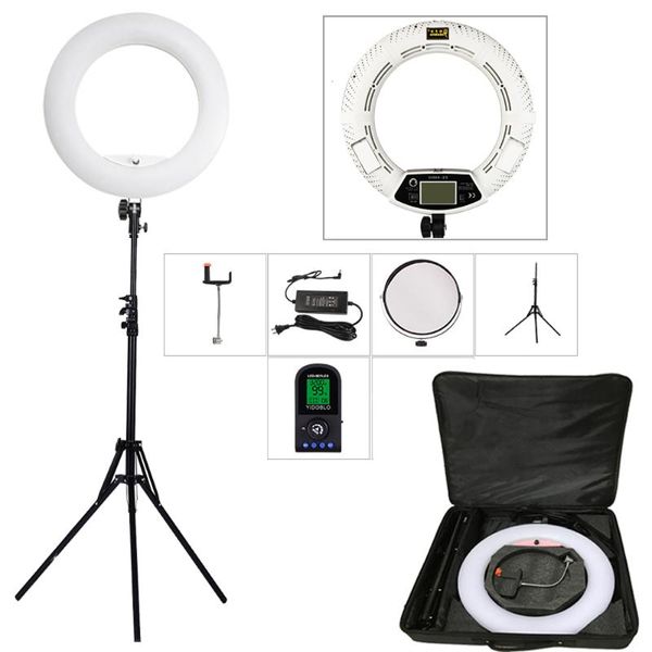 

yidoblo white fe-480ii 5500k dimmable camera p/studio/phone/video 18" 96w 480 led ring light led lamp+ 200cm tripod +bag kit