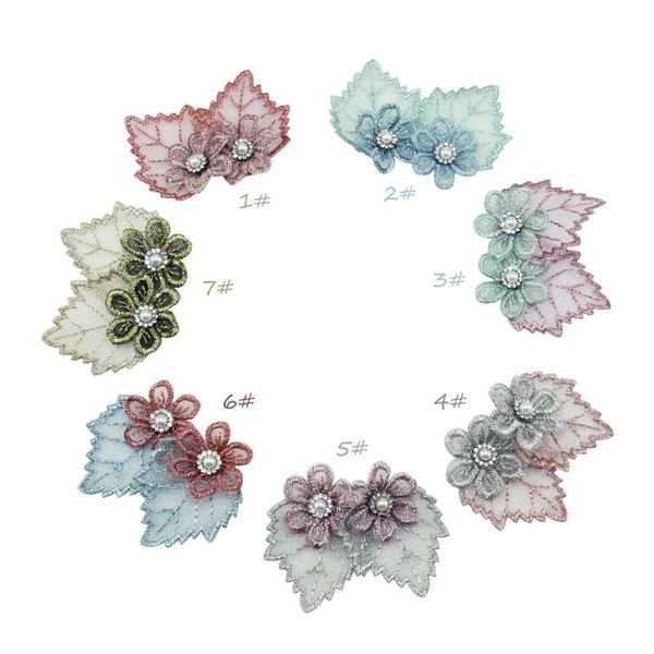 

12pcs/bag artificial flower with leaf shining craft fabric flower women garments headband diy supplies bride bouquet decorations