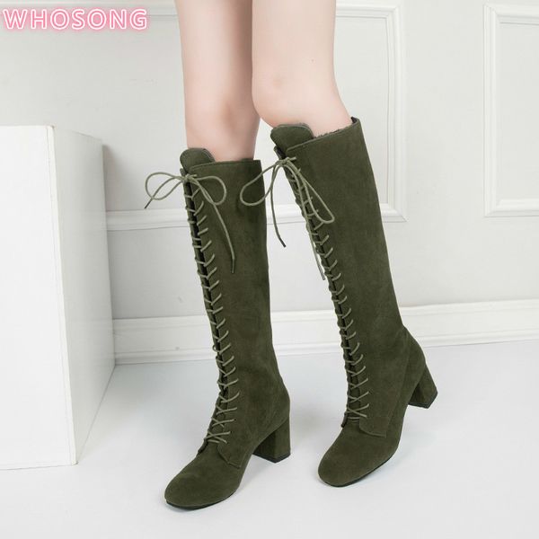 

fashion lace-up knee high boots women 2020 new autumn winter high heel shoes woman warm long snow boots zapatos de mujer 2020, Black