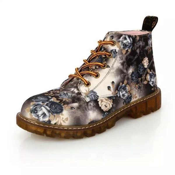 

fashion women boots floral printed boots soft sole ankle lace up platform shoes, Black