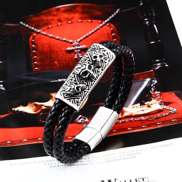 

Beier Genuine Cowhide skull Bracelet punk biker styles for men and women biker Bracelet fashion jewelry LLBC-L013