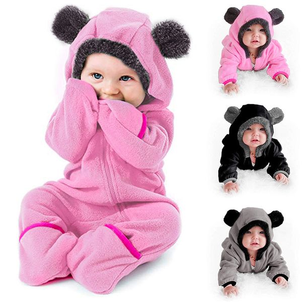 

toddler baby girls boys cartoon ears hoodie rompers zip clothes jumpsuit warm winter casual overalls, Blue