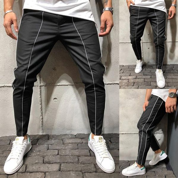 

mens designer pants fashion loose drawstring panelled mens sports pants casual males clothing white lines panelled, Black