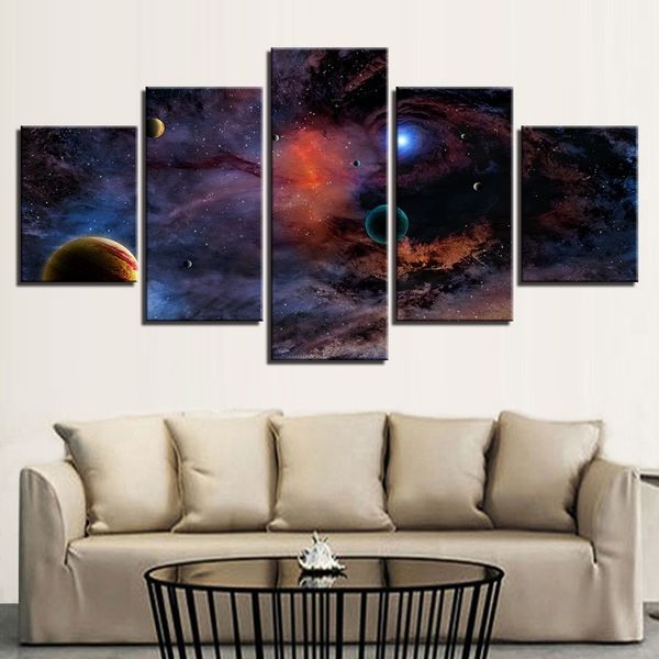 

canvas pictures wall art 5 pieces universe planets starry sky scenery paintings modular print abstract poster home decor(no frame