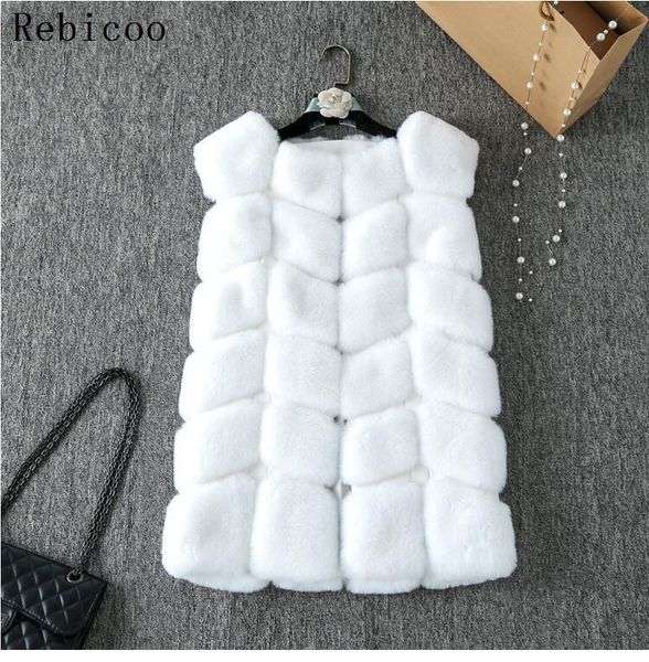 

winter hair fur coat women faux fur vest plaid warm pu leather pocket jacket women outerwear feminino, Black
