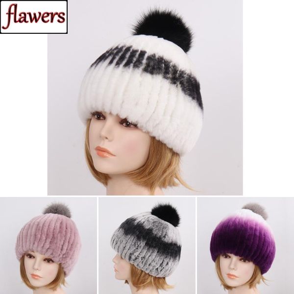 

new lady real rex fur hat women winter warm knit 100% natural rex fur caps with ball skullies beanies hats, Blue;gray