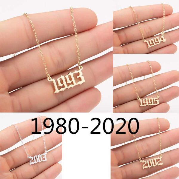 

new1980-2020 year number necklaces stainless steel gold color custom birth year pendant necklaces friends gifts wholesale, Silver