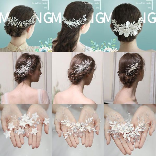 

wedding hair accessories for women bride headband comb clip hair jewelry pearl rhinestone flower silver color wedding accessorie, Golden;silver