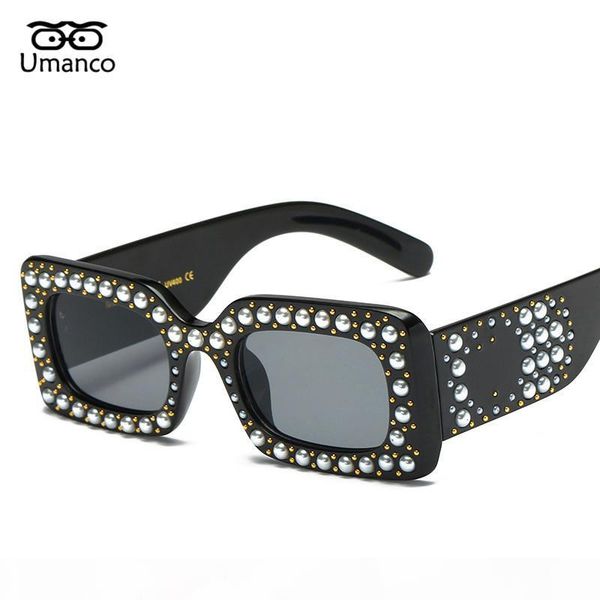 

wholesale vintage women square sunglasses with pearl beads plastic wide legs strong shades mirror eyewear fashion show decorations, White;black