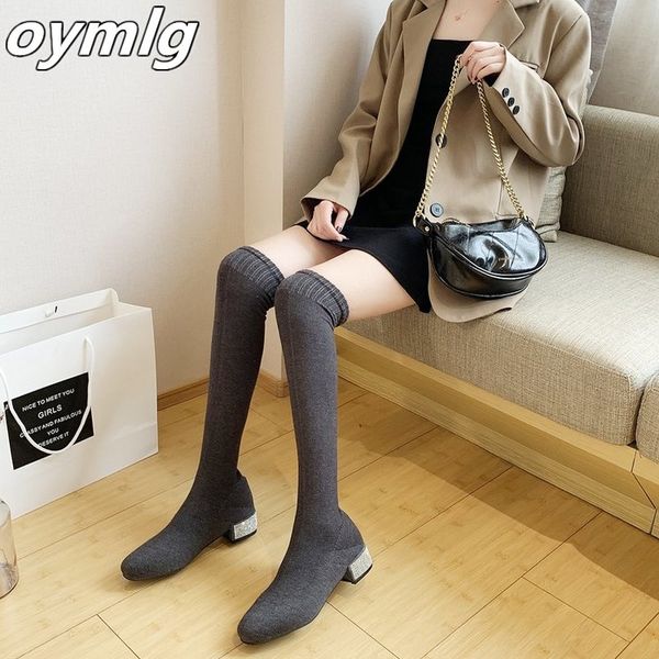 

boots winter over the knee women stretch fabric thigh high woman flat shoes long bota feminina zapatos de mujer size 35-40, Black