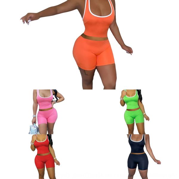 

m7332 women's fashion sports solid pants suit vest pants set color vest shorts suit 8 colors r2z8z, Gray