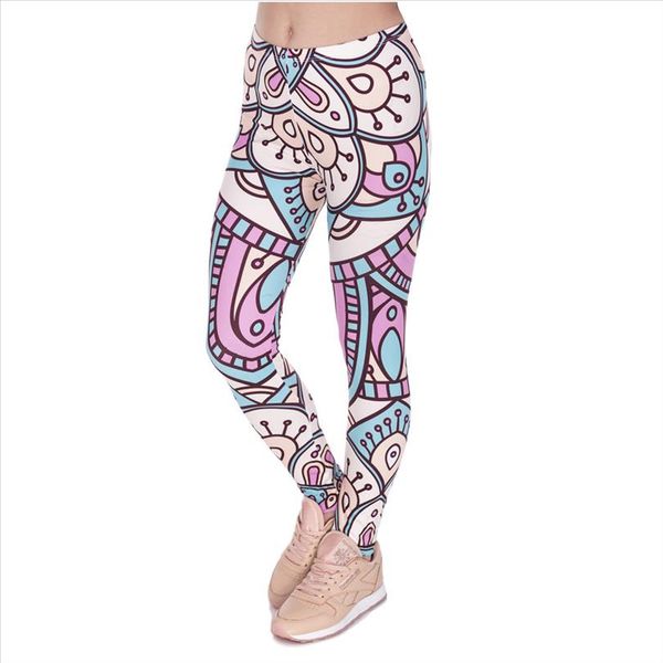 

new design women legins mandala turquoise and pink printing legging fashion high waist woman leggings, Black