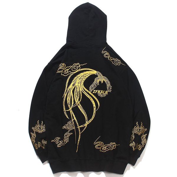 

embroidery chinese golden phoenix men hoodies hoody homme sweatshirts sweatshirts jacket coats mens hoodies, Black