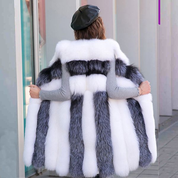 

women's fur & faux sliver vest women winter fashion medium long artifical vests woman warm fake coats female ladies, Black