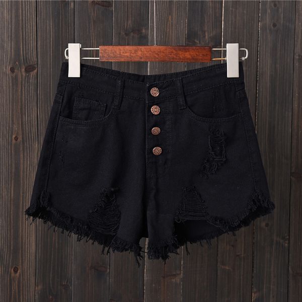 

hole ripped jeans shorts fashion tassel denim shorts women high waist short pants summer shorts femme buttons pockets 6xl, White;black
