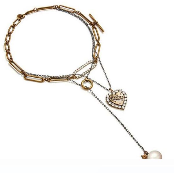 

big promotion european and american multi-layer heart pendant pearl necklace sell jewelry lovers pendant vintage jewelry, Silver