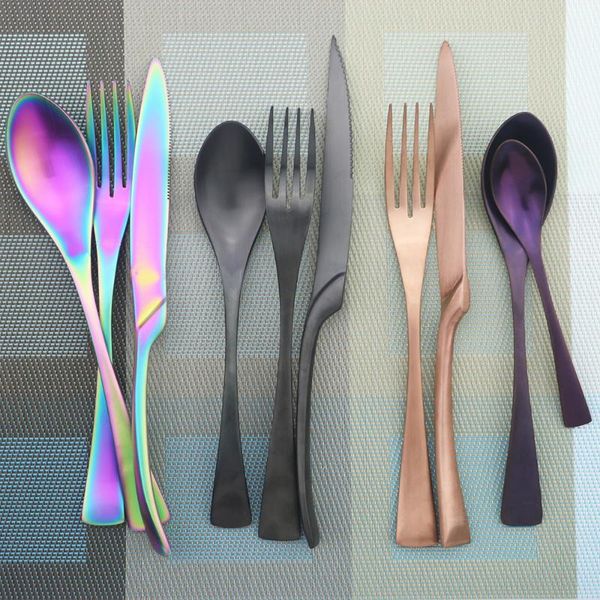 

24pcs rainbow knife fork spoon flatware set metal reusable dinnerware set 304 stainless steel cutlery restaurant accessories