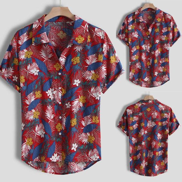 

men's casual shirts mens ethnic short sleeve beach hawaiian shirt tropical summer cotton linen printing button down plus size z0723, White;black