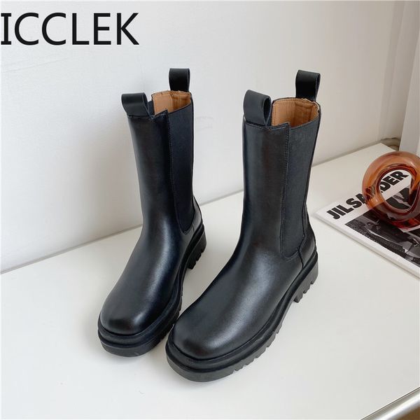 

2020 winter new designer punk boots warm fur mid calf boots waterproof height increasing cowboy shoes a100, Black
