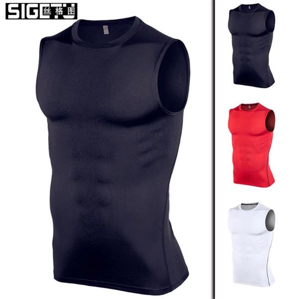 

sports vest for men stretch fitness clothes gym training running speed dry running sportwear male tight vest, White;black