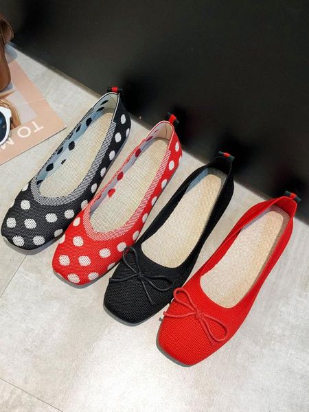 

moccasin shoes square toe slip-on shallow mouth casual female sneakers shose women ballerinas woman 2020 all-match knitting, Black