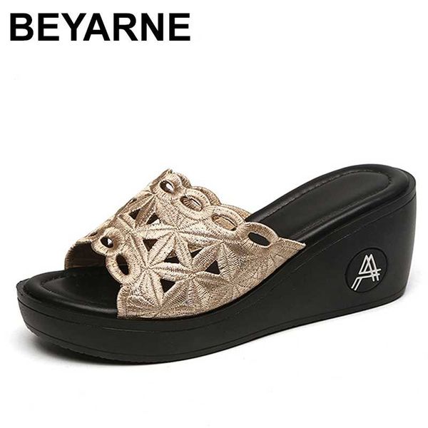 

beyarnesummer new leather wedge heel sandals platform heels shoes comfort wild gladiator wedge sandals shoe for womensandal, Black