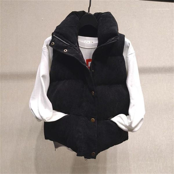 

printed stand collar single breasted short ladies vest womens 2020 luxury designer clothes new winter womens outerwear solid color, Black;white