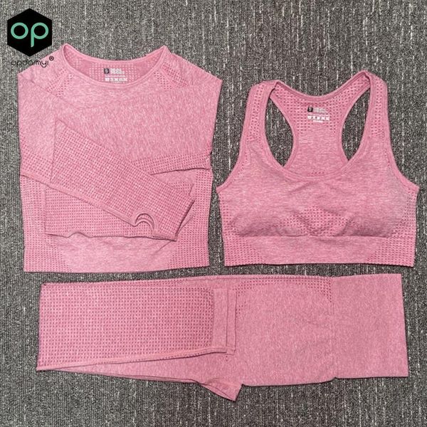 

2020 women seamless yoga set fitness sports suits gym cloth yoga long sleeve shirts high waist running leggings workout clothing, White;red