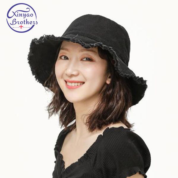 

fashion lady fringe cowboy sunscreen fisherman hat caps 2020 new sun bucket cap fisherman denim hat, Blue;gray