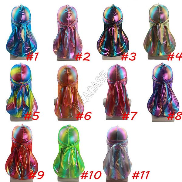 

красочный лазерный durags тюрбан блестящая silky durag бандана тюрбан париков wave caps hip hop headdress оголовье pirate caps тряпки hat d8, Yellow