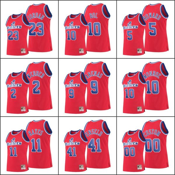 

washington bullets men michael jor dan manute bol earl monroe wes unseld juwan howard chris webber nba throwback custom jersey, Black