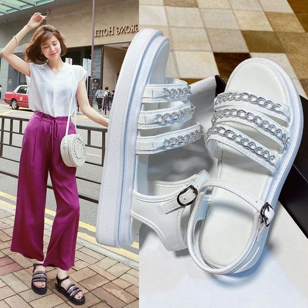 

2020 summer new simple sandals female thick bottom increased open toe buckle sandals fashion wild beach shoes x095, Black