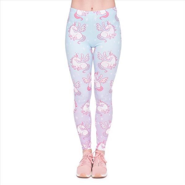 

fashion new arrival women legging unicorns wings printing leggings elegant cozy high waist woman pants, Black