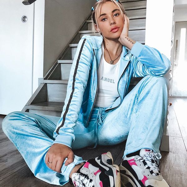 

2 pcs women suit set fashion casual velvet solid color turn-down collar long sleeve hoodies trousers sets, Gray