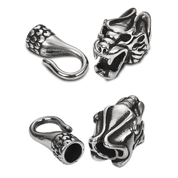 

men stainless steel leopard head connectors clasps hooks end caps hole 6mm leather cords bracelet bangle diy jewelry findings