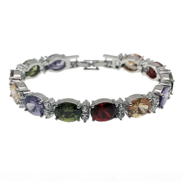 

естественный gemstone ссылки браслет стерлингового серебра 925 гранат аметист белый топаз morganite мода ювелирные изделия цепи 7 дюймов, Black