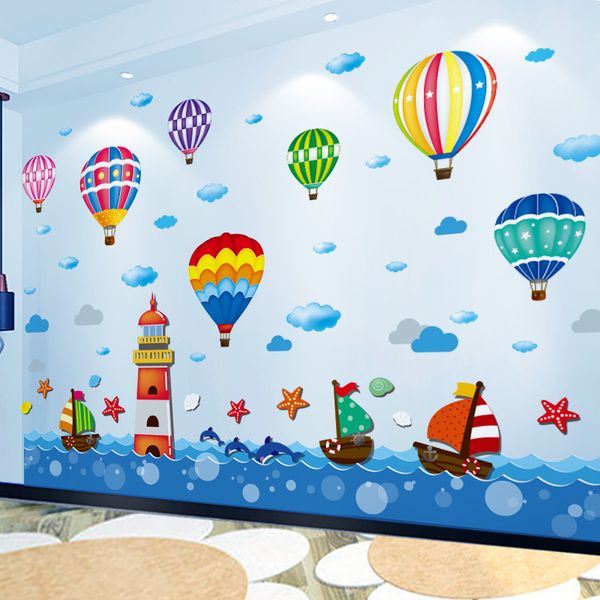 

wall stickers [shijuekongjian] lighthouse boats baseboard sticker diy colorful balloons decals for kids room bady bedroom decoration