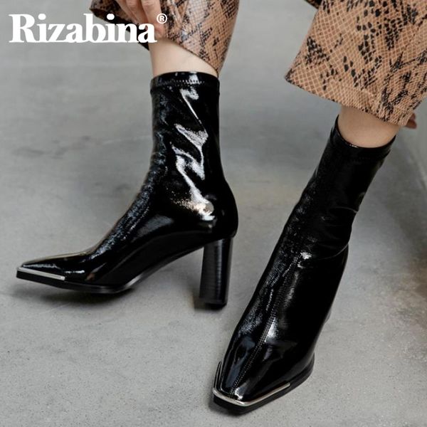 

rizabina 2021 ins women half short boots fashion high heel winter shoes women long boots party lady daily footwear size 34-40, Black