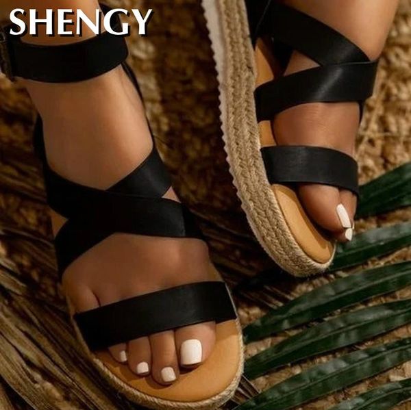 

2020 women sandals summer flatform wedges shoes woman gladiator pu open toe sandalias mujer sapato feminino plus size, Black