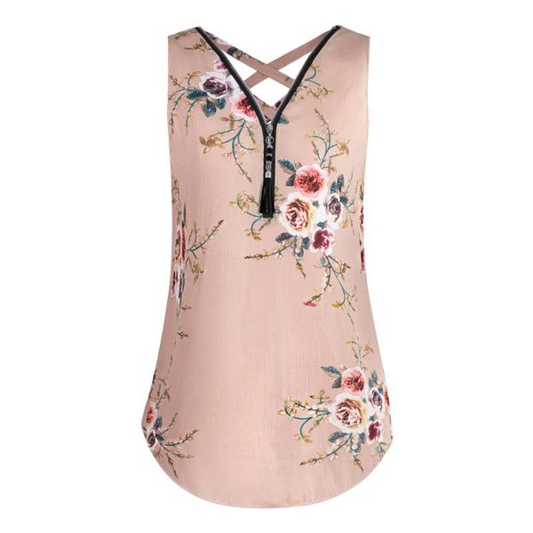 

plus size women clothing 5xl v-neck print floral sleeveless summer tanks female 2020 hollow out haut femme 625, White