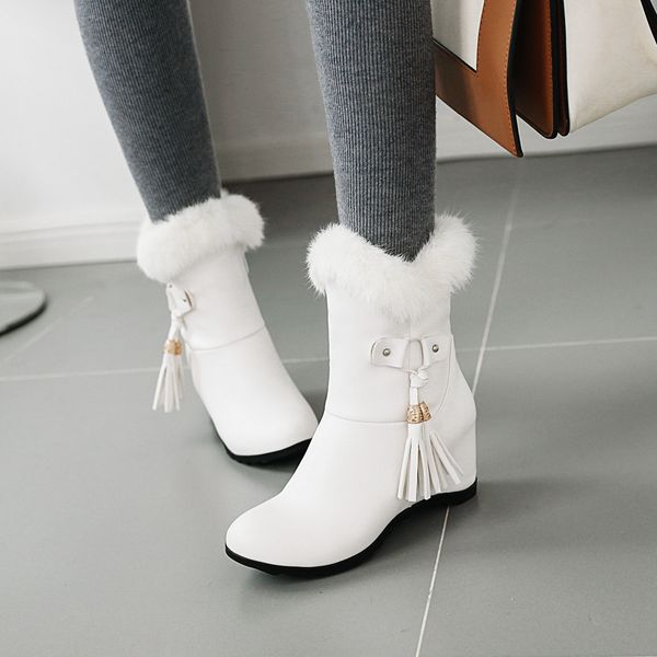 

autumn and winter size 43 women shoes inner heightening slope heel women's short boots female snow boots, Black