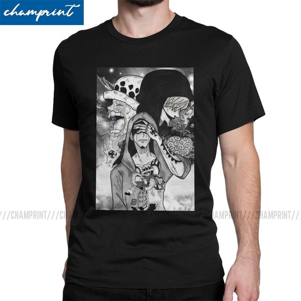 

trafalgar law painting t-shirts for men one piece anime vintage cotton tee shirt round collar short sleeve t shirts classic