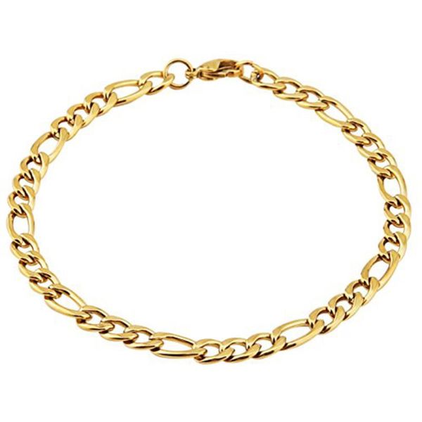 

hzman men women gold figaro chain 5mm stainless steel bracelet 8.5 inches, Black