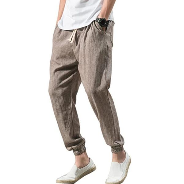 

man casual kimono traditional pants casual harem pants men trousers male chinese harajuku linen long pants jogging trousers, Black